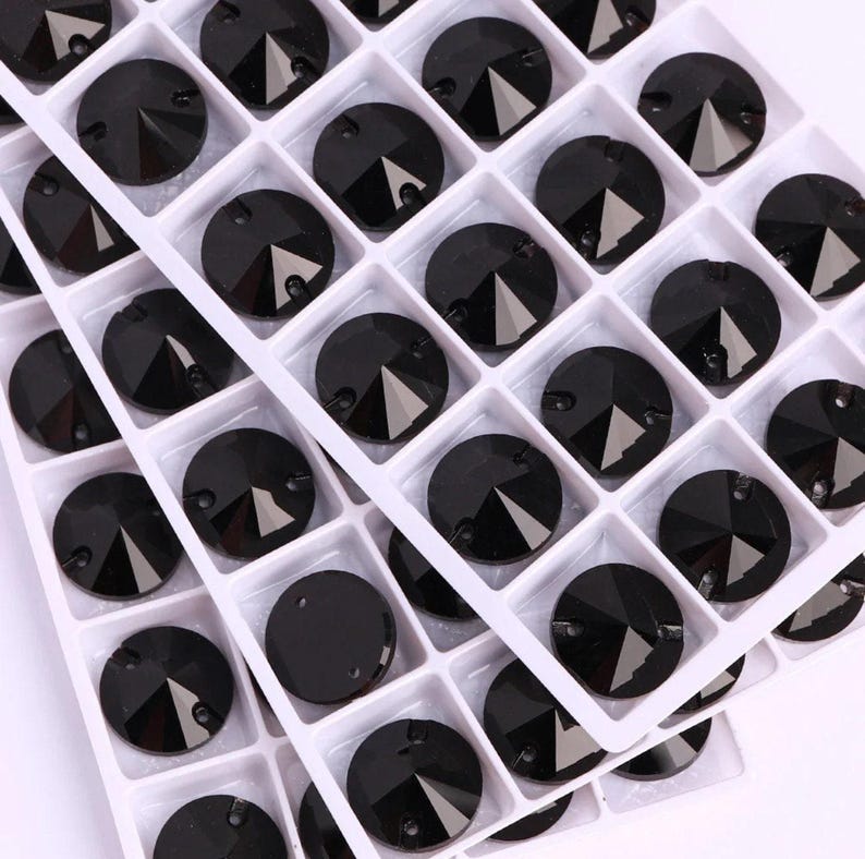 Jet Black 3200 Sew on Crystal Rivoli Round 12mm 14mm 16mm Flatback ...