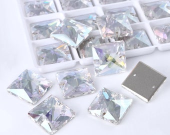 Cristal de transmission - Cristal de verre à coudre carré à dos plat strass - 12 mm, 14 mm, 16 mm et 22 mm - Pierres de verre premium K9