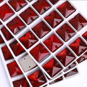 Siam / Deep Red 3240 Sew On Glass Crystal Square Rhinestones 12mm 14mm 16mm & 22mm Flatback Premium K9 Glass Gemstones