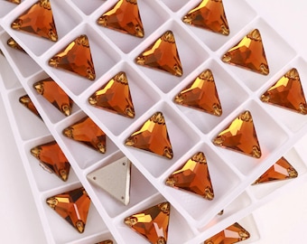 Copper ~ Rust Colour - Sew On Glass Crystal Triangle Flatback Rhinestone 12mm 16mm & 22mm - Premium Gemstones - Tangerine Burnt Orange Topaz