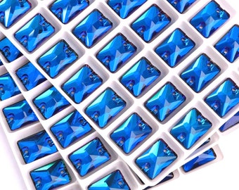 Bermudablau / Capriblau-Violett – Aufnäher, rechteckiger Glaskristall-Strassstein mit flacher Rückseite – 10 x 14 mm – 13 x 18 mm – 18 x 25 mm Premium-K9-Edelstein