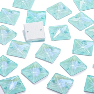 Light Azore EN / Mint Delite - 12mm 14mm 16mm & 22mm Sew On Glass Crystal 3240 Square Flatback Rhinestone