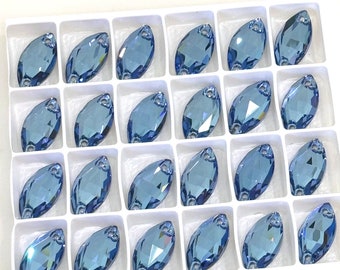Ice Blue / Light Sapphire Sew On Glass Crystal Navette Flatback Rhinestone 7x15mm & 9x18mm CLEARANCE