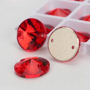 Light Siam 3200 Sew On Glass Crystal Round Rivoli 12mm 14mm Flatback Rhinestones Premium Red K9 Gemstones Ruby