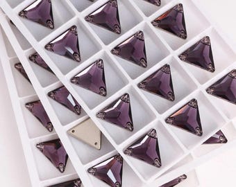 Purple Violet Amethyst 3270 Sew On Glass Crystal Triangle Flatback Rhinestone 12mm 16mm 22mm Deep Tanzanite K9 Gemstones