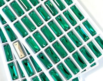 Emerald Green - Sew On Glass Crystal Cosmic Baguette - Flatback Rhinestones 6x18mm 7x21 & 9x26mm - Premium K9 Glass Gemstones