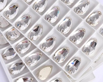 Crystal Clear 3230 Sew On Glass Crystal Teardrop / Pear Flatback Rhinestones 10x14mm 11x18mm 13x22mm Premium K9 Glass Gemstones