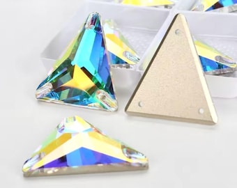 Crystal AB 3271 Isosceles Triangle Sew On Crystal Rhinestone 18x21mm & 25x28mm Premium K9 Glass Gemstones