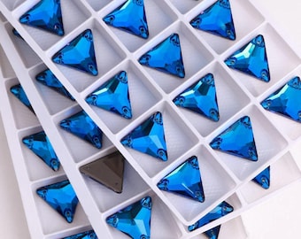 Bermuda Blue 3270 Naszywane szklane kryształowe trójkąty 12 mm 16 mm i 22 mm Płaskie kryształki - Capri Blue Violet Premium K9 Glass Gemstones