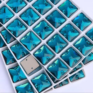 Indicolite 3240 Sew On Glass Crystal Square 12mm 14mm 16mm 22mm Teal Blue Zircon Flatback Rhinestones Premium K9 Glass Gemstones