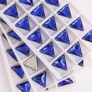 Saffierblauw 3270 Naai glazen kristaldriehoeken 12 mm, 16 mm en 22 mm plaksteen strassteentjes koningsblauw premium K9-glas edelstenen majestueus