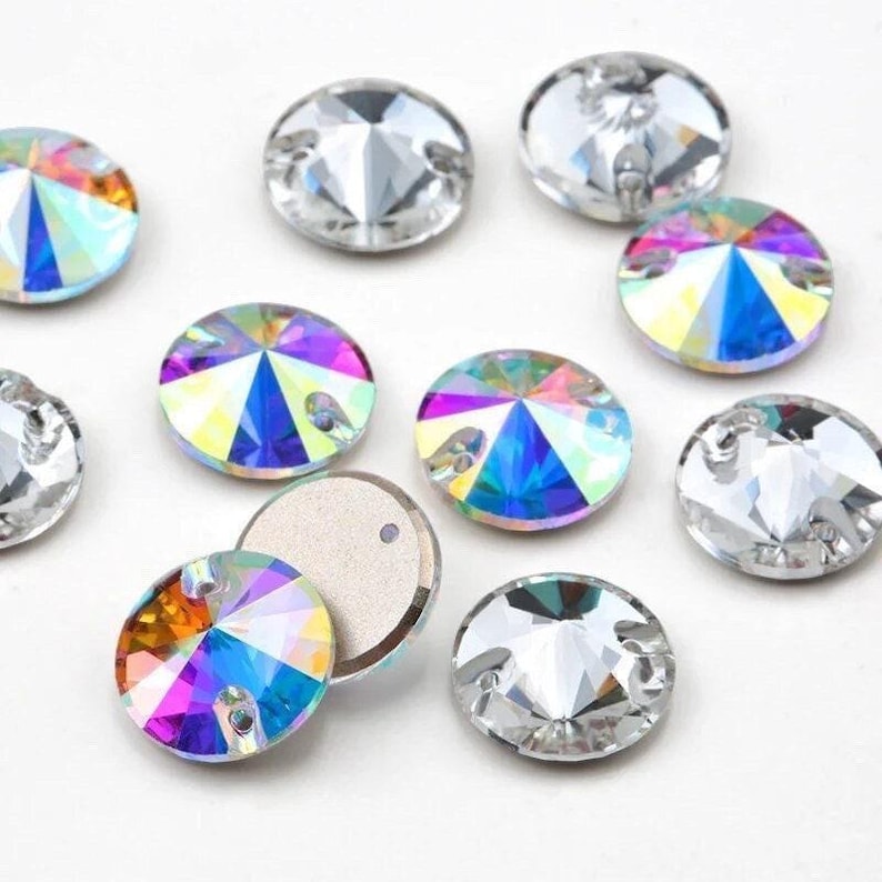 Crystal AB 3200 Sew on Crystal Rivoli 12mm 14mm 16mm Round Flatback ...
