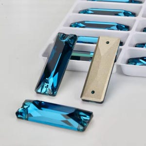 Indicolite 3255 Sew On Glass Crystal Cosmic Baguette 6x18mm 7x21 & 9x26mm Teal Blue Zircon Flatback Rhinestones Premium K9 Glass Gemstones