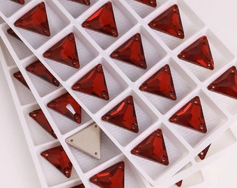 Siam / Triangle de verre cristal à coudre rouge foncé 12 mm, 16 mm et 22 mm, dos plat, strass, pierres précieuses de qualité supérieure