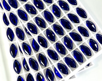 Cobalt Blue 3223 Sew On Glass Crystal Navette Flatback Rhinestones 9x18mm Premium K9 Glass Gemstones Indigo Majestic Royal Blue Marquis
