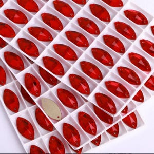 Light Siam 3223 Sew On Glass Crystal Navette Flatback Rhinestones 7x15mm 9x18mm Red K9 Marquis Gemstones