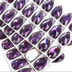 Purple Violet Amethyst 3230 Sew On Glass Crystal Teardrop Pear Flatback Rhinestones 11x18mm 13x22mm K9 Gemstones