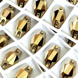 Metallic Gold 3261 Sew On Crystal Hexagon Flatback Rhinestones - Premium K9 Glass Gemstones - Dorado Aurum Rhombus Diamond
