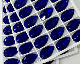 Cobalt Blue 3230 Sew On Glass Crystal Teardrop Pear 11x18mm 13x22mm Flatback Rhinestones Indigo K9 Gemstones