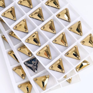 Metallic Gold 3270 Sew On Glass Crystal Triangles 12mm 16mm & 22mm Flatback Rhinestones Dorado Aurum Premium K9 Glass Gemstones