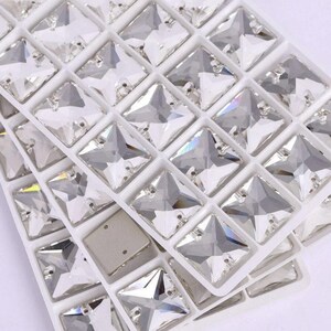 Strass quadrati di cristallo trasparenti 3240 da cucire - Perline di vetro piatte - Pietre preziose - 12 mm, 14 mm, 16 mm, 22 mm - Pietre preziose in vetro K9 di alta qualità