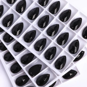 Jet Black - Sew On Glass Crystal Teardrop / Pear Flatback Rhinestones 11x18mm 13x22mm Gemstones Premium AAAAA K9 Glass