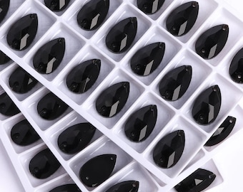 Jet Black - Sew On Glass Crystal Teardrop / Pear Flatback Rhinestones 11x18mm 13x22mm Gemstones Premium AAAAA K9 Glass