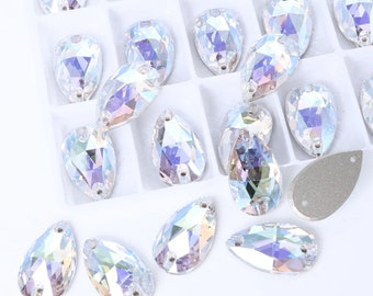 Crystal Transmission - Sew On Glass Crystal Teardrop / Pear Flatback Rhinestones 11x18mm 13x22mm - Premium K9 Glass Gemstones Tear Drop Pear