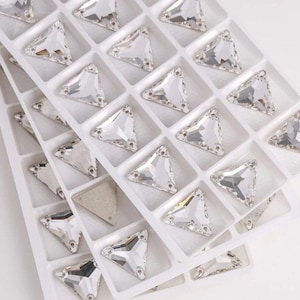 Crystal Clear 3270 Sew On Glass Crystal Triangle Flatback Rhinestone in 12mm 16mm & 22mm Premium K9 Glass Gemstones (out of stock)