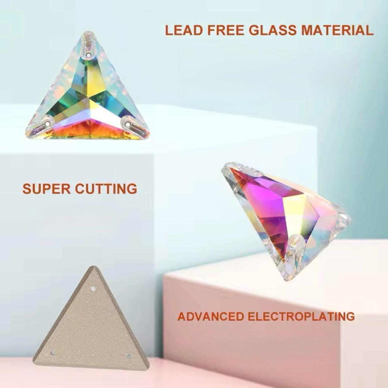 ✨ AUREA Crystals A3270 Triangle Sew-On Stones - 3 Holes For Sewing, Crystal Glass Beads (Lot)