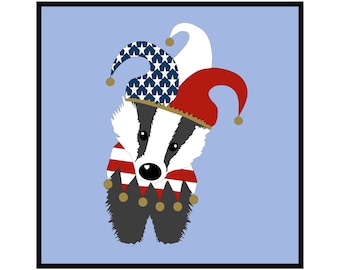 Nursery American Flag Jester Baby Badger Print, Original Wall Art for Kids, Children’s Animal Wall Decor, DIGITAL DOWNLOAD,