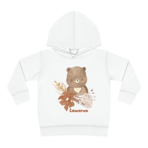 Personalized Name Unisex Toddler Hoodie, Custom named kids shirt, Bear Pullover Fleece, Nature Hooded long-sleeved Sweatshirt, Gift for kids image 2