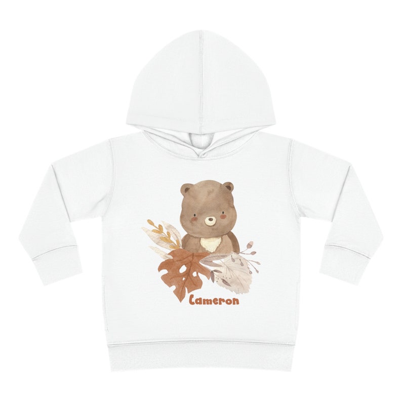 Personalized Name Unisex Toddler Hoodie, Custom named kids shirt, Bear Pullover Fleece, Nature Hooded long-sleeved Sweatshirt, Gift for kids image 2