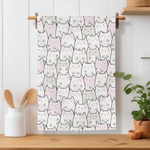 Cat Kitchen Towel_Cat Lovers Cute Tea Towel_Homely Kitchen Decor_Pink Kawaii Cats Hand Towel_Dish Drying Cloth_New Home_ Mothers Day Gift