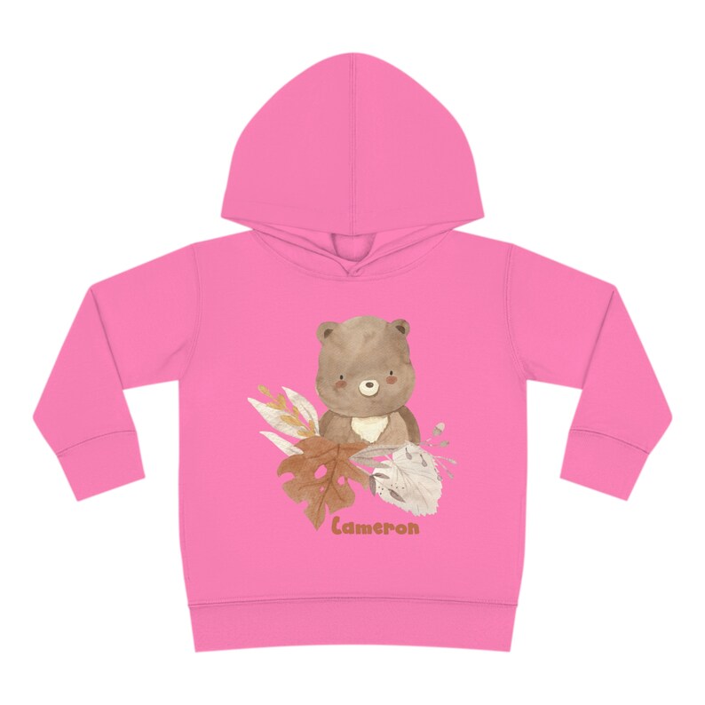 Personalized Name Unisex Toddler Hoodie, Custom named kids shirt, Bear Pullover Fleece, Nature Hooded long-sleeved Sweatshirt, Gift for kids image 5