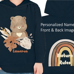 Personalized Name Unisex Toddler Hoodie, Custom named kids shirt, Bear Pullover Fleece, Nature Hooded long-sleeved Sweatshirt, Gift for kids image 1