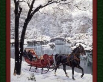 SNOW GLORY - Horse Sleigh - Fabric Quilt Panel Marshall Dry Goods 36"x44