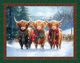 Marshall Dry Goods Highland Christmas panel