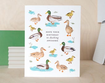 Ducks Birthday Card - Hand-Drawn Style - Blank Inside
