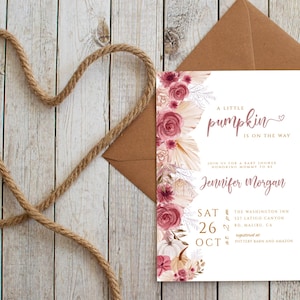 Boho Little Pumpkin Baby Shower, Autumn Fall Baby Shower, Fall Autumn Instant Download Template, Baby Shower Decor