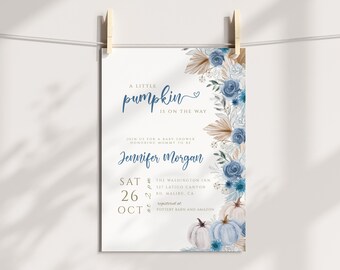 Boho baby shower uitnodiging, minimalistische baby shower uitnodiging, stoffige blauwe baby shower bundel, jongen baby shower, babykleding douche