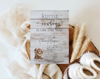 A Little Cowboy Baby Shower Invitation, Rodeo Baby Shower, Editable Cowboy Baby Shower Invite, Instant Download, Editable Template