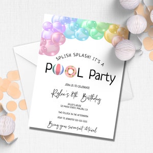 Pool Party Birthday Invitation, Summer Birthday Party, Pool Party Summer, Splish Splash Pool Invite