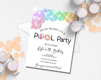 Pool-Party-Geburtstags-Einladung, Sommer-Geburtstags-Party, Pool-Party-Sommer, Splish Splash Pool einladen