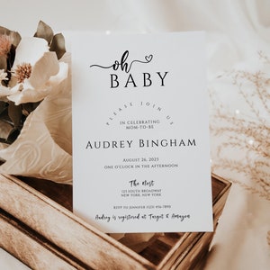Minimalistische babyshower, genderneutrale babyshower, babyshoweruitnodiging, babyshoweruitnodigingssjabloon