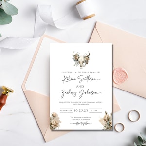 Longhorn Wedding Invite, Southwestern Ranch Invitation, Printable Wedding Invitation, Rustic Wedding, Country Wedding Invitation