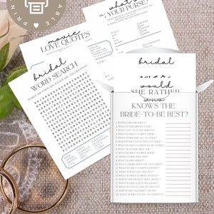 Bridal Shower Party Games Bundle, Printable Bridal Shower Games