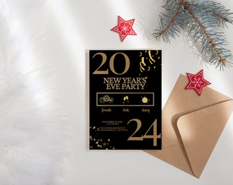 Digital New Years Eve Party Invitation, Digital Nye Party Invite, Nye Celebration Invite, Black Gold Neon Evite