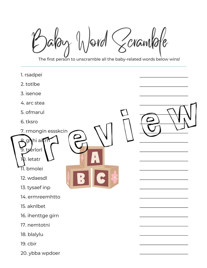 Baby Shower Party Game Bundle, Printable Baby Shower Games Etsy