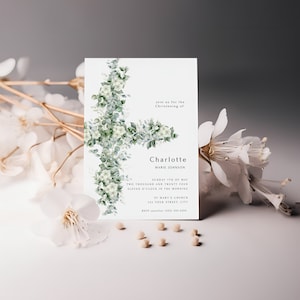 Greenery Baptism Invitation, Eucalyptus Christening Invitation, Printable Invitation, Digital Download